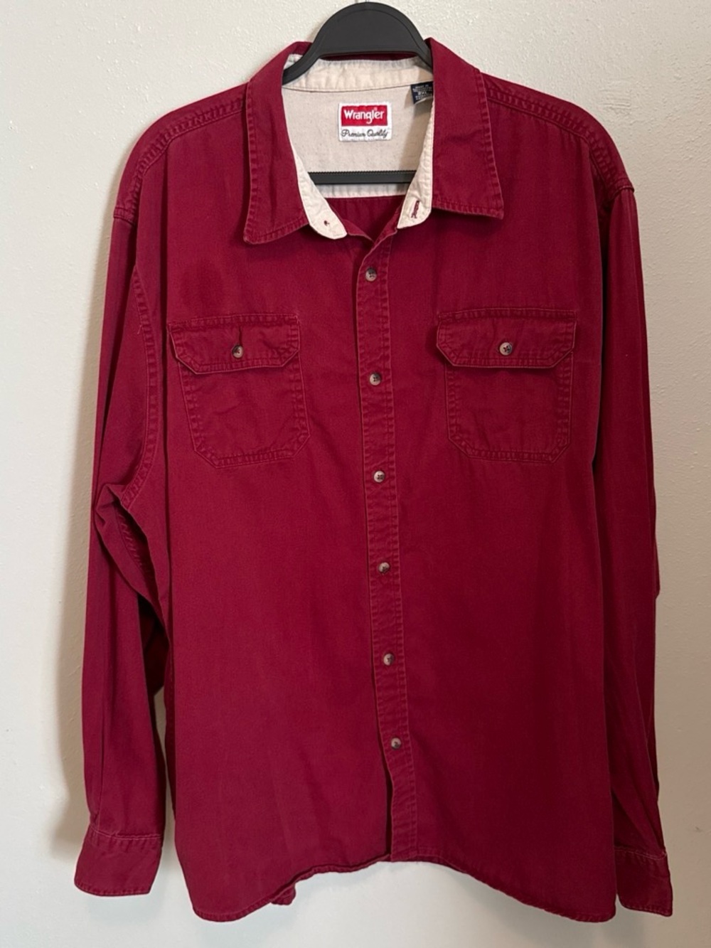 Wrangler Men's Deep Red Long-Sleeve Button-Down Work Shirt